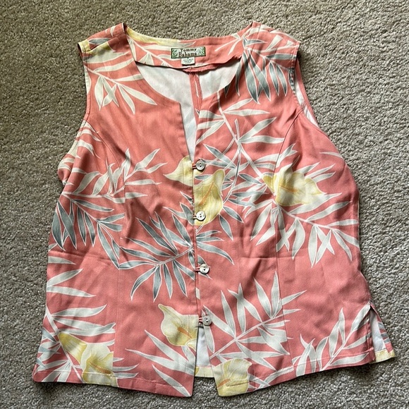 Tommy Bahama Pink Floral 100% Silk Tropical Vest Women’s Medium - Picture 1 of 7
